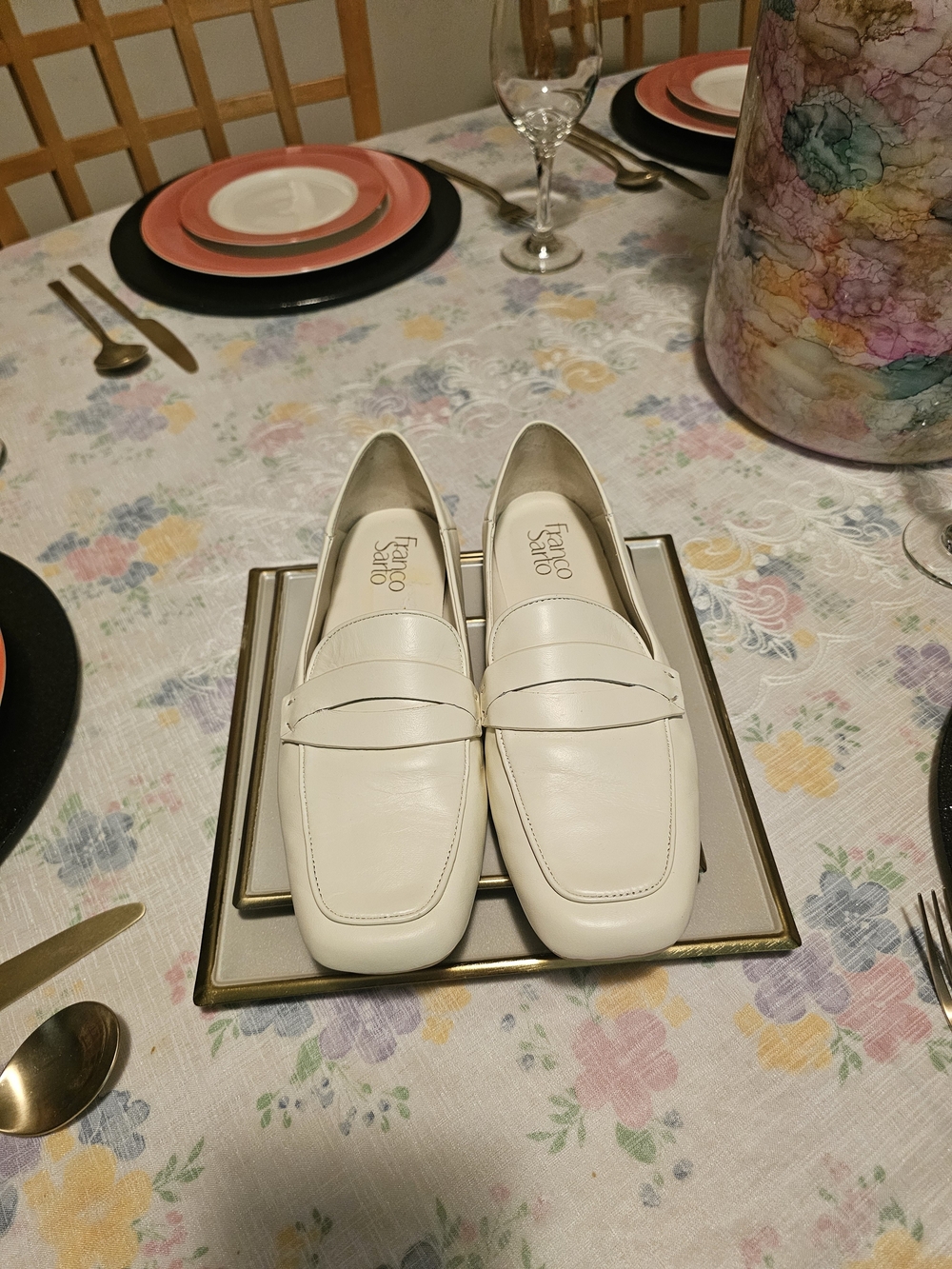 Franco Sarto Women's Cream Leather Penny Loafers